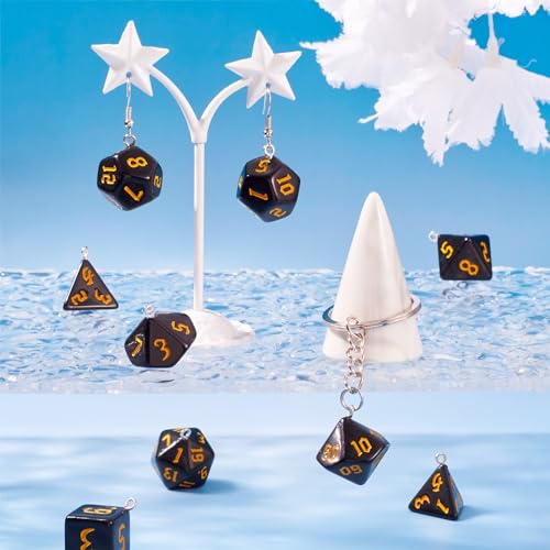 Hars Charms zwart onregelmatig Dice Kralen Polyhedral Dice hangers Set Dnd Dice Ketting Multi-sided Dice Charms voor sieraden maken DIY armband oorbellen, Hars, geen edelsteen 4