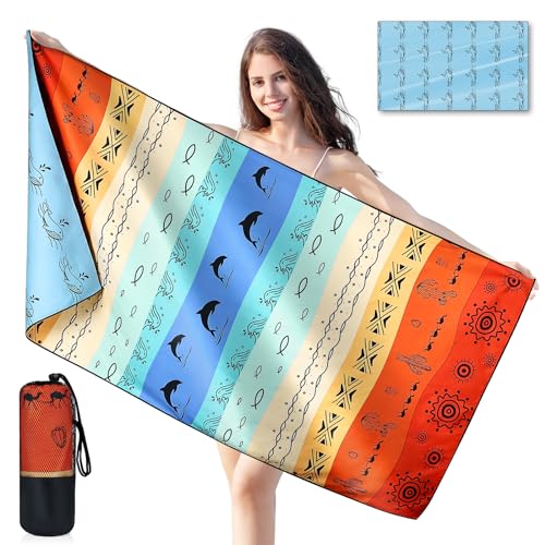 Strandhanddoek, Microvezel handdoek, Badhanddoek, 180 x 90 cm, Quick-Drying, Groot, Licht en dun, Draagbaar, Zandvrij (Dolfijn)