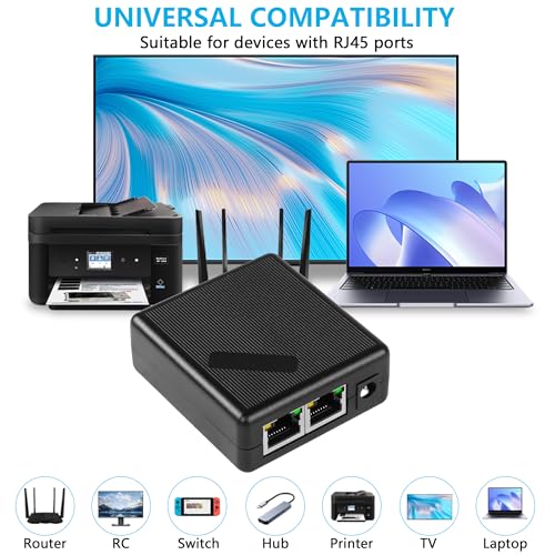 2 Port-Gigabit Ethernet Network Splinters RJ45 1 tot 2 1000/100 Mbit/s Ethernet Adapter Splinters met een 2-pins Europese EU-op-DC5521 stopcontactkabel voor computer, naaf, switch, router 5