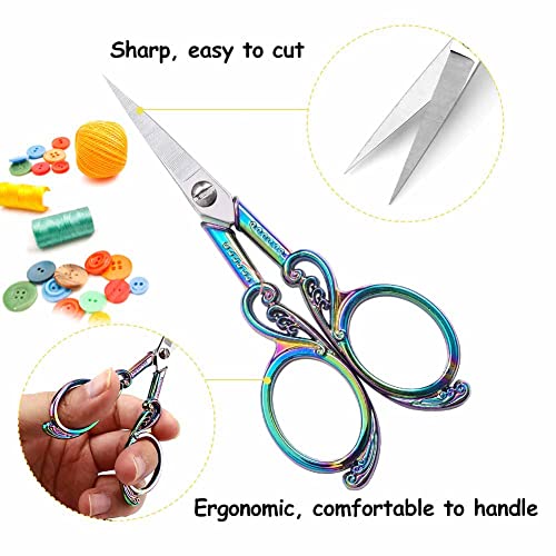 Borduurwerk schaar (vintage, klein scherp), roestvrij staal en titanium, kleurrijk, tweehandig, 11,5 x 4,8 cm, 30 g, inclusief blauwe beschermhoes 4