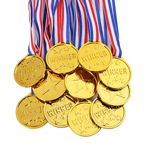 12 stuks medailles, plastic medailles, goud, kinderen, voor sport, wedstrijden, prijzen, partij, awards