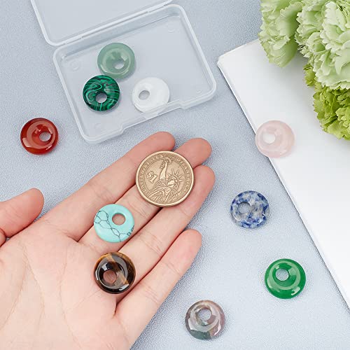 10 st 10 stijlen natuurlijke donut edelsteen hangers, 17.5mm platte ronde synthetische donut steen hanger Large Hole Healing kristal kralen Bedels voor sieraden maken, Gat: 5.5mm 3