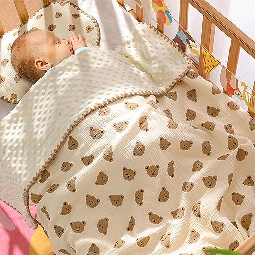 Baby zomer deken, stippelpatroon ademende baby koeling Deken huid vriendelijk zacht multifunctioneel voor peuters voor kleuterschool voor kinderwagen (Kleine Beer) 4