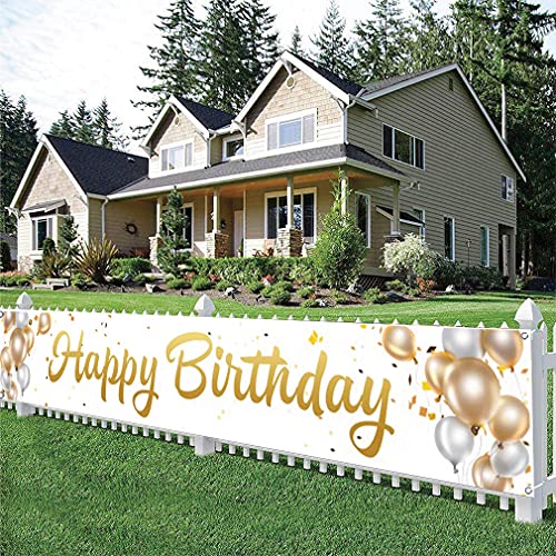 Happy Birthday Court Teken Verjaardag Decoratie voor de mens of vrouw Gelukkige 30e 40e 50e 60e verjaardag Court Banner Gold Ballon 3m x 0,5m Yard Aanmelden Outdoor Hanging Banner