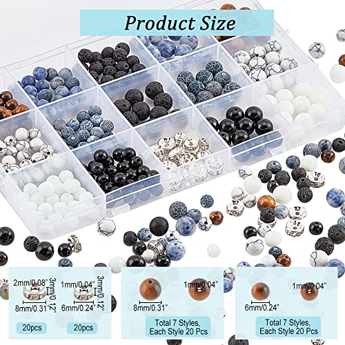 ongeveer 600Pcs natuurlijke stenen kralen Kit, 6mm 8mm natuurlijke edelsteen kralen los ronde stenen kralen met Rhinestone Spacer kralen voor DIY armband ketting sieraden maken 3