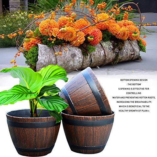 Bloempot, Bloemendoos Hars, Houten Barrel Bloempot Imitatie Ronde Planter, voor binnen en buiten gebruik Bloemendoos, Huis, Tuin, Balkon, Patio 5