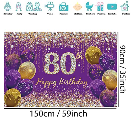 Verjaardag decoratie voor vrouwen, paarse glitter vlekken stof affiche verjaardag feest decoratie, 80e verjaardag achtergrond banner vrouw, verjaardag feest decoratie