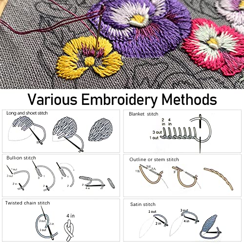 Borduursets voor volwassenen Beginners met Patroon, Linnen Viola Bloem borduren Kit Hand borduren Kits Naaien Craft Kit Inclusief Bloemen borduren Kleding Borduur Hoepel Naald 5