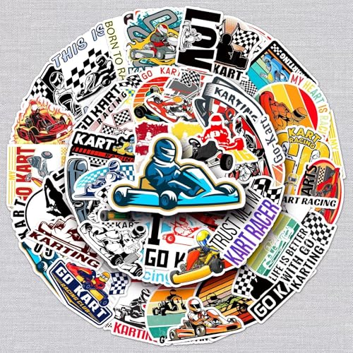 De Kart Stickers voor tieners en volwassenen, 50 stuks, Karton, Vinyl, Sticker Set, Auto, Motorfiets, Fiets, Skateboard, Snowboard, Bagage, Laptop, Koffer, Helm, Motorfiets, Computer