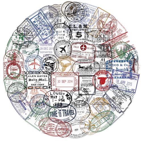 Retro Stamp Stickers voor tieners en volwassenen, 50 stuks, Retro stempels, PET Vinyl Sticker Set, Auto, Motorfiets, Fiets, Skateboard, Snowboard, Bagage, Laptop koffer, Helm, Motorfiets