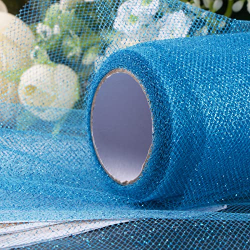 9m x 30cm Tulle Roll Blue Glitter Ribbon Tafel Runner Decoratie Partij Geboorte, Doop, Verjaardag, Carnaval, Gasten Cadeaus Confect Tutu DIY 4