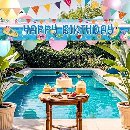 Gelukkige verjaardag zwembad Banner, 300x50cm Extra grote zwembad Banner Zomer Themafeest verjaardag decoraties voor buiten strand decoratie 5