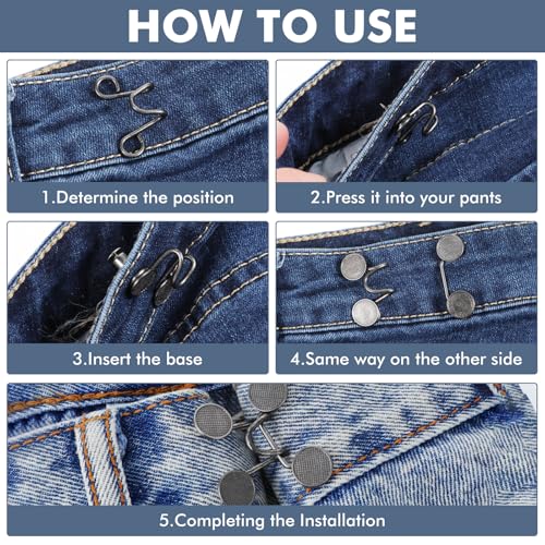 4 Set Waist Richter voor losse broek, 24 stuks Pants Clips to Waist Tight Waist Opwindende Waist Spanninger Geen Naaibare Buckle Extender Set vereist Button Richter Afneembare knoppen 4