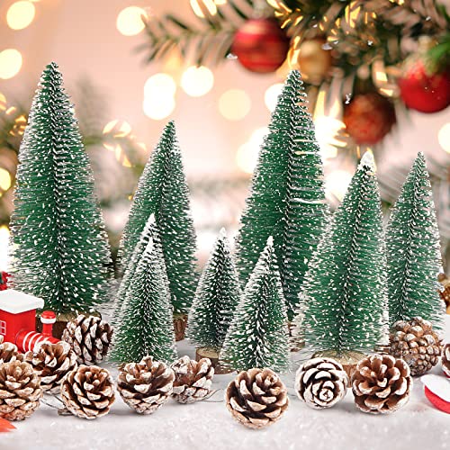 Pak van 10 kunstmatige Mini kerstboom met sneeuw, 18 stuks, natuurlijke dennenappels, miniatuur kerstversiering, decoratie voor feest, tafel, Garland, geschenk, Home, Tuin