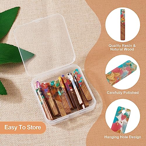 16st/8 paar Hars Walnut Hout Rechthoekige Charm met Goud Foil Kleurrijke Patchwork Grote hangers voor DIY ketting oorbellen hangen sieraden maken 4