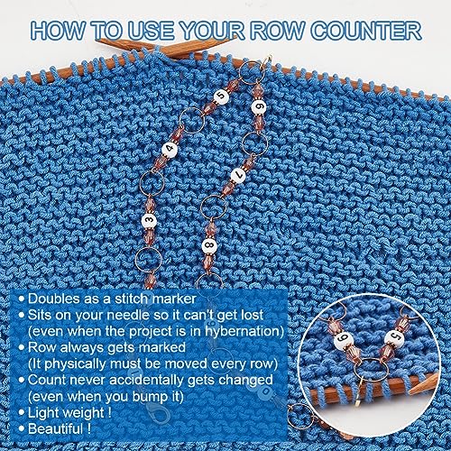 Verpakking van 2 tachometer kettingen, kraal hanger steek markeerder met nummers 1 tot 10 acryl zinklegering steek markering, met karabijnsluiting, voor het bijhouden van de voortgang van 4