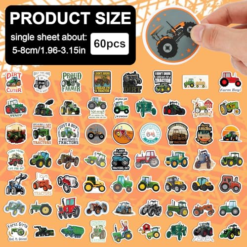 Pak van 60 Tractor Stickers, Tractor Stickers, Waterdichte Stickers, Graafmachine Stickers, Voertuig Sticker, Tractor Sticker, Auto Stickers voor Laptop, Koffer, Auto, Skateboard, Scrapbook