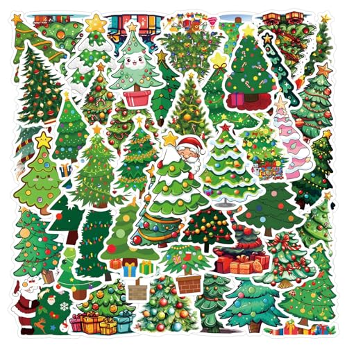 Kerstboom Sticker Set Stickers voor tieners Volwassenen 50 stuks Kerstboom Waterdichte Vinyl Stickers Automotor Fiets Skateboard Snowboard Bagage Laptop Koffer Helm Motorfiets