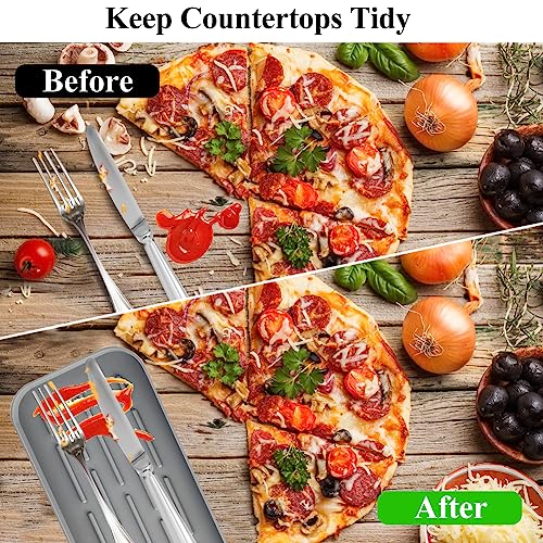 Lepelhouder voor Keuken, Siliconen Lepelhouder, Functionele Keuken Lepelhouder op Keuken Werkblad, Tafelgerei op de Tafel (Grijs) 3