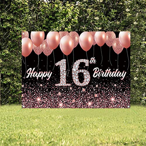 16e verjaardag meisje decoratie, 16e verjaardag Banner roze 16e Verjaardagsstof Tekenposter,16e Verjaardag achtergrond Banner meisjes verjaardag feest decoratie 5