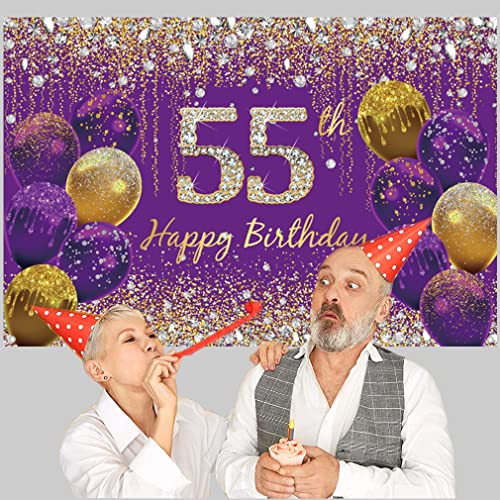 55e verjaardag decoratie vrouwen, paarse stof teken poster verjaardag feest decoratie,55e verjaardag achtergrond banner vrouwen,55e verjaardag feest decoratie 5