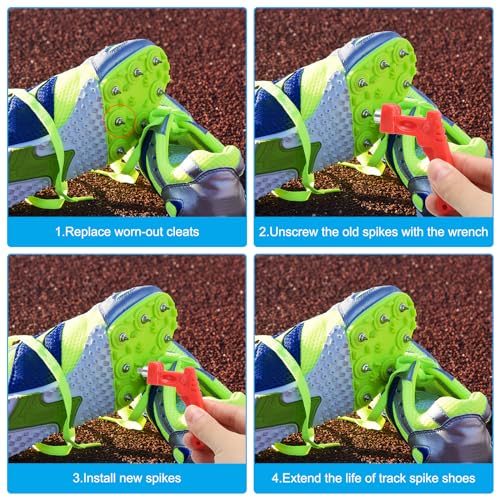 Track spikes, 16 stuks staal hoge sprong spikes vervanging spoor en veld draaiende spikes schoenen met spike key voor plastic spoor korte loop springsport, zilver 4