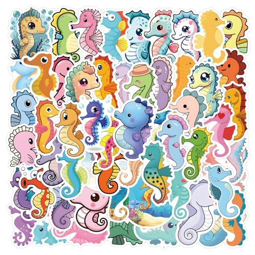 Seahorse 50 stuks Seahorse Stickers voor tieners en volwassenen Vinyl Sticker Set Auto Motorfiets Fiets Skateboard Snowboard Bagage Laptop Koffer Helm Motorfiets Computer