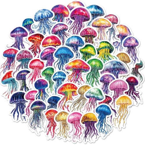 Jellyfish Stickers voor jongeren en volwassenen, 50 stuks, vinyl stickerset, auto, motorfiets, fiets, skateboard, snowboard, bagage, laptop, koffer, helm, motorfiets, computer