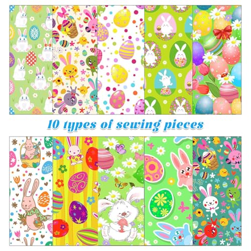 Paasnaaistof, 10st 50 x 50cm Schattig cartoonpatroon, waterdichte anti-fading soft touch DIY Quiltdoek, ambachtelijke stof voor Quiltwerk, Patchwork en Home Party Decor voor Pasen Cadeau 5