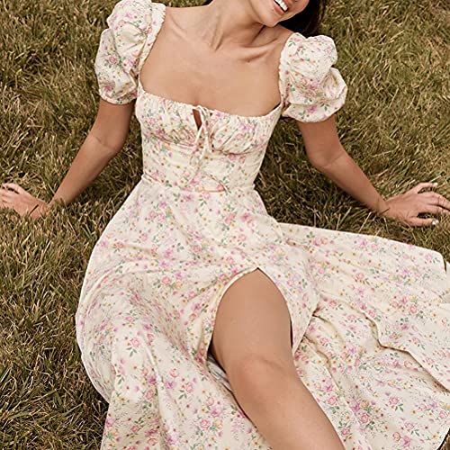 Zomer Jurken Vrouwen, Dames Puff Sleeve Midi Dress Long High Slit Dress for Party by the Sea 5