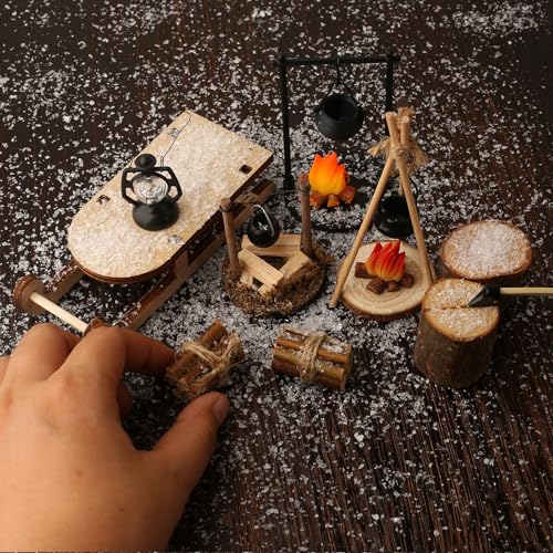 Mini poppenhuis kabouter accessoires Kerstmis, kabouter slee tuinplaats miniatuur Kerstmis kampvuur kribbe accessoires (B) 5