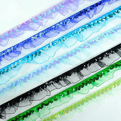 12m, 25-30mm, vintage glitter pailletten, organza, ruches, kant band, pailletten, kant tape, kant trim, decoratieve tape, pailletten, linten, geplakte randen voor DIY naaien, bruiloft, kostuums decoratie, paars 4