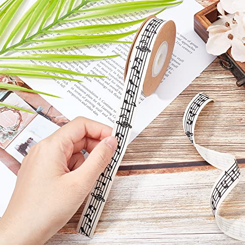 11 Yards Muzieknotities Lint, 15mm Brede Muzieknotities Craft Ribbon Gedrukt Muzieknotitie Katoenen Lint met Spool voor cadeauverpakking Party Decoratie Naaiwerk 3