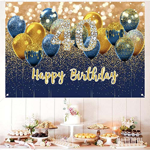 40e verjaardag decoratie voor vrouwen, blauwe glitter vlekken stof bord poster verjaardag party decoratie, 40e verjaardag achtergrond banner vrouw, 40e verjaardagsfeest decoratie 5