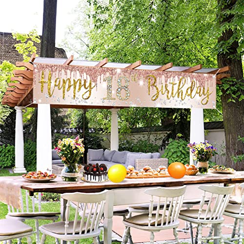 18e verjaardag decoratie voor meisje, schattig 18e verjaardag banner roos goud, stof teken 18e verjaardag poster, 18e verjaardag tuin banner voor meisjes verjaardag feest welkom teken tuin decoratie 5