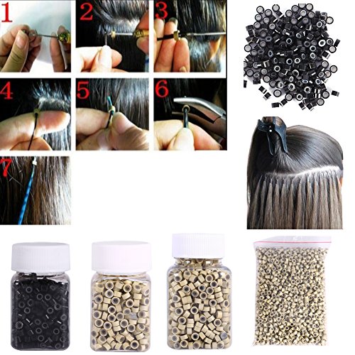 Haarverlengring, 4 mm Siliconen Lined Hair Extension, Link Rings, Kralen, loopgereedschap (200 stuks, zwart) 3