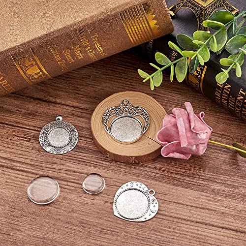 6 st Heart Bezel Hanger Trays met Glas Cabochons Set Cabochon Ronde Metalen Blanco Base voor DIY Crafting Foto Ketting sieraden maken, Glas, Geen edelsteen 5
