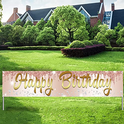 Happy Birthday Decoration Rose Gold Yard Banner Stof Teken 1e 2e 3e 10e 11e 25e 35e 45e 65e 75e 85e 85e Verjaardag Poster Tuin Decoratie Meisje/Vrouw Verjaardag Party Welkom Teken