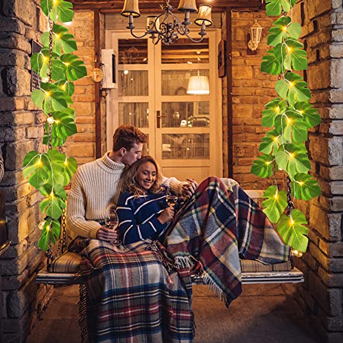 Kunstmatig Monster laat Garland 6m lichte ketting met groene bladeren Hangende Ivy met 40 LED-verlichting Ivy Garland voor bruiloft Party Garden Home Balkon Wanddecoratie 3