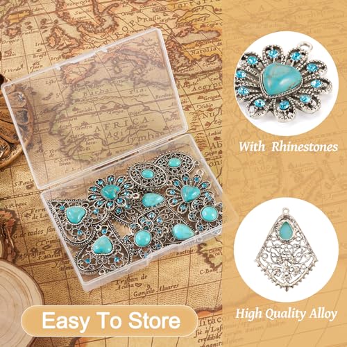 Tibetan Style Turquoise Verbinding Link Charms Retro Filigree Hangers Hangers voor Boheemse oorbellen Nacklet sieraden maken, edelsteen, edelsteen 4