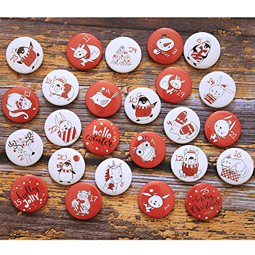 Advent kalender nummers knoppen nummer 1-25 voor DIY Kerst kalender voor jute zakken, pins (rood) 3