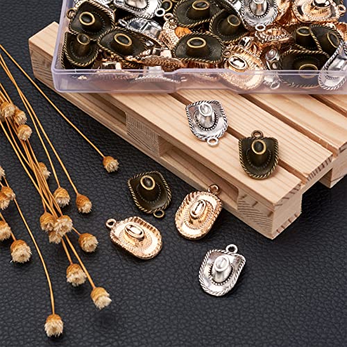 60 Stuks Legering Hoed Bedels Tibetaanse Style Legering Cowboy Hoed Hangers Handgemaakte Decoratieve Bedels voor Ketting oorbellen sieraden ambachten maken, Metaal 5