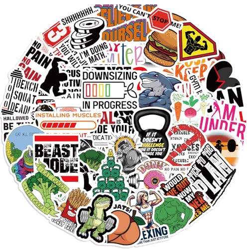 Fitness Inspirational Slogan Sticker Set voor tieners en volwassenen, 50 stuks, Waterdichte Vinyl Stickers, Auto, Motorfiets, Fiets, Skateboard, Snowboard, Bagage, Laptop, Koffer, Helm, Motorfiets