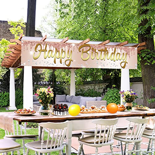 Happy Birthday Decoration Rose Gold Yard Banner Stof Teken 1e 2e 3e 10e 11e 25e 35e 45e 65e 75e 85e 85e Verjaardag Poster Tuin Decoratie Meisje/Vrouw Verjaardag Party Welkom Teken 4