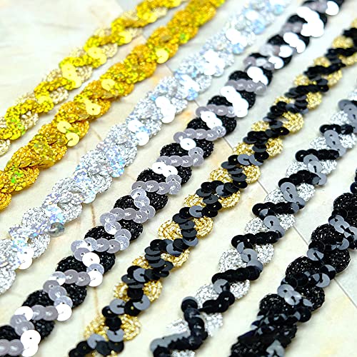 12m 18mm Glitter Sequin Lace Ribbon Sequin Ribbon Lace Board Gevlochten decoratie Lint Decoratief Band Ties Sequins Linten Trim Ribbon voor DIY Naaikostuums Handwerk Decoratie 3