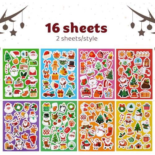 16 vellen kerststickers, stickers voor kinderen, decoratie, geschenkdoos, scrapbooking, kerstkaart, inrichting, cadeau voor kerstfeest 3