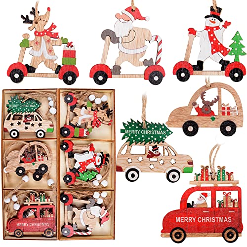 18 st Houten kerst decoratie hangers kleurrijke houten hang ornamenten kerst hanger decoratie voor kerstboom decoratie cadeau Esc (6 stijlen)