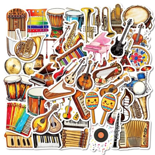 Muzikant Stickers voor tieners en volwassenen, 50 stuks Instrumenten Vinyl Sticker Set, Auto, Motorfiets, Fiets, Skateboard, Snowboard, Bagage, Laptop, Koffer, Helm, Motorfiets, Computer