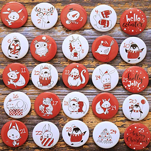 Advent kalender nummers knoppen nummer 1-25 voor DIY Kerst kalender voor jute zakken, pins (rood)