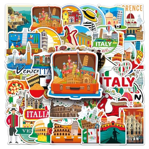 Italië Stickers voor tieners en volwassenen, 50 stuks, Italië Waterdichte Vinyl Sticker Set, Auto, Motorfiets, Fiets, Skateboard, Snowboard, Bagage, Laptop, Koffer, Helm, Motorfiets, Computer